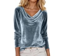 Velvet Blouse For Women Elegant Pleated Fashion Autumn And Winter Velvet Blouse T-Shirt Retro Round Neck Long Sleeve Slim