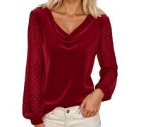 Velvet Blouse For Women Elegant Pleated Fashion Autumn And Winter Velvet Blouse T-Shirt Retro Round Neck Long Sleeve Slim