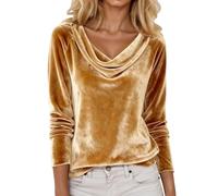Velvet Blouse For Women Elegant Pleated Fashion Autumn And Winter Velvet Blouse T-Shirt Retro Round Neck Long Sleeve Slim