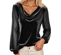 Velvet Blouse For Women Elegant Pleated Fashion Autumn And Winter Velvet Blouse T-Shirt Retro Round Neck Long Sleeve Slim