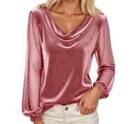 Velvet Blouse For Women Elegant Pleated Fashion Autumn And Winter Velvet Blouse T-Shirt Retro Round Neck Long Sleeve Slim