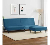 Velvet Blue 2 Seater Sofa Bed with Ottoman, Convertible Sleeper Couch with Adjustable Backrest, Guest Bed for Living Room, Durable Fabric and Sturdy Wood Frame, Easy Assembly Modern Furniture