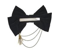 Velvet Bow Hair Clip | Hair Barrette | Skull And Gear Chain Barrette | Elegant Hair Clip | Skull Hair Clip With Chain | Strong Material Great For All Age And Suitable For Various Events