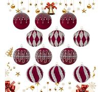 Velvet Christmas Balls - Christmas Baubles Ornaments | Decorative Hanging Baubles | 12-Piece Flocked Christmas Balls Tree Ornament | Holiday Home Decor For Wreath, Birthday Party Mantel Garland