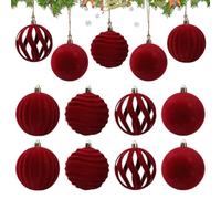 Velvet Christmas Ornaments - 12 Piezas Velvet Red Green - Functe Ball Green Red Christmas Ornaments | For Party Decorations Indoor Fireplace Mantel Kitchen Bedroom Living Room Office Holiday