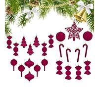 Velvet Christmas Ornaments, 24 piezas Flocked Holiday Decor 6,3 x 6,3 pulgadas, Hangable Christmas Balls, for Tree Wreath Porch Mantle Fireplace Home Living Room Indoor Outdoor Party, Red Green Gold