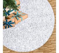 Velvet Christmas Tree Skirt White and Silver Sequin Tree Skirt 21 Inch Round Tree Mat Luxury Embroidered Sequined and Velvety Xmas Tree Skirts Sparkly