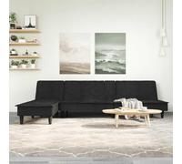 Velvet L-Shaped Sofa Bed Convertible 3 Positions with USB Charging Table, Black Folding Sleeper Couch for Small Spaces Living Room Guest Bedroom 255x140x70 cm