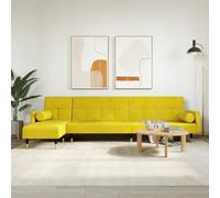 Velvet L-Shaped Sofa Bed Convertible 3 Positions Yellow Sofa Cama for Small Spaces Guest Room Living Room Modern Chesterfield Design 271x140x70 cm