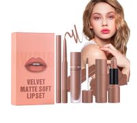 Velvet Lip Set - Resistente al agua, de larga duración, color rojo mate, 3 x lápiz labial de precisión de definición, agradable y elegante, aspecto intenso para uso diario por la noche