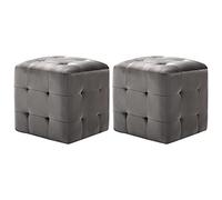 Velvet Nightstand Set of 2, Gray Side Table 30x30x30 cm with Tufted Buttons, Retro Bedside Table for Living Room or Bedroom, Sturdy Wood Frame & Soft Fabric, Multi Functional Stool or Footrest