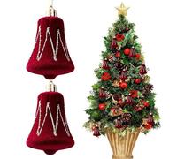 Velvet Ornaments - Christmas Tree 2 Pieces Red Christmas Decoration | Festival Tree Decor for Family, Outdoor Holiday, Party Gathering, Living Room or Office Decor, 9x4.5cm
