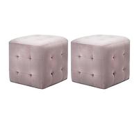 Velvet Pink Nightstand Set of 2, 30x30x30 cm Bedside Tables with Upholstered Seat, Retro Style Accent Stool and Footrest, Solid Wood Frame, Easy to Clean Faux Leather, Home Decor Bedroom Living Room