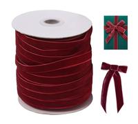 Velvet Ribbon, 50 Yards Long Velvet Ribbon, 3/8'' Wide Single Sided Velvet Christmas Ribbon Roll with Spool, Velvet Ribbon for Bows Making Gift Wrapping Wine Red,Velvet Ribbon, Red Velvet Ribbon.