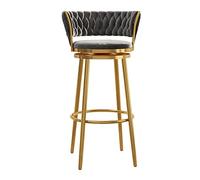 Velvet Round Bar Stool with Woven Back Swivel Pub Chair for Home & Kitchen Set of 1/2/3/4 Elegant Footrest Stylish Black Barstools for Dining & Entertainment