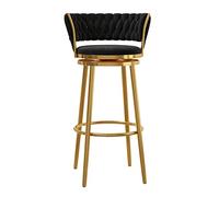 Velvet Round Bar Stool with Woven Backrest Swivel Pub Chair for Home & Kitchen Set of 1/2/3/4 Stylish Black Barstools with Footrest Perfect for Dining & Entertaining