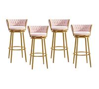 Velvet Round Bar Stools with Woven Backrest Set of 1/2/3/4 Swivel Pub Chairs for Home & Kitchen Stylish Footrest Design Modern Black Bar Furniture
