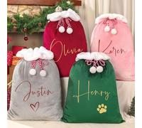 Velvet Santa Sack ， Personalized Embroidered Big Santa bag ，Holiday Sack ，Christmas Decor ，red white beige bag(gris)