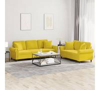 Velvet Yellow 2+3 Seater Sofa Set with Cushions, Modern Living Room Furniture for Lounge, Chat, TV Watching, Soft Fabric, Sturdy Wood Metal Frame, Comfortable Seating