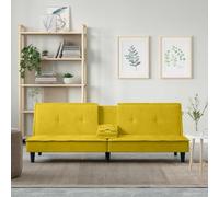 Velvet Yellow Sofa Bed with Cup Holders and USB Charging Station, 3-Position Adjustable Backrest, Convertible Guest Bed for Living Room, Apartment, Office Space, 200cm Wide Pull with Foldable Table
