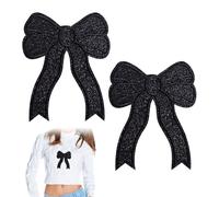 VelvetGlow 2 Pcs Parche de Lazo para Planchar, Apliques Bordados de Lazo Brillante, Lazo Grande Dulce para Decoración DIY en Chaquetas, Jeans, Sombreros, Camisas y Ropa, Negro