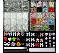 VelvetGlow 3D Mix Bow Encantos de uñas y Piedras preciosas, Flores coloridas Mariposa Cristales, Perlas planas Corazón Cereza Encantos para decoración de uñas acrílicas