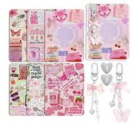 VelvetGlow 6 Pcs Tarjetas de Inserción y 2 Colgantes de Perlas para Funda de E-Reader, Set de Decoración Rosa Compatible con 11ª/12ª Gen Paperwhite, Accesorio Regalo para Amantes de los Libros