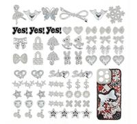VelvetGlow 80 Pcs grandes colgantes al por mayor, colgantes brillantes para calcetines decorativos, colgantes de strass plateados para calcetines, corazones, lazos, estrellas, conejos y más lindas