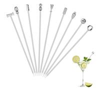 VelvetGlow Martini Cocktail Picks 9 Pcs, 4,1 pulgadas palillos de aceituna de acero inoxidable, palillos decorativos reutilizables para bebidas y aperitivos, accesorios de bar, pinchos de