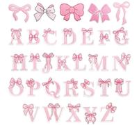 VelvetGlow Rosa Schleife Buchstaben Patches: 31 Pcs Rosa Kokette Bowcore Girly Estética Apliques, Bordados de Arco Lindos para Mochilas Ropa Sombreros Chaquetas Decoración
