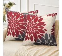 Velvhom Funda de Almohada 40x40cm Rojo y Gris Flores de Dalia Fundas Cojines Modernas Decorativas para Sofá Silla Cama Sala de Estar Dormitorio Salón Hogar Habitación 2 Piezas