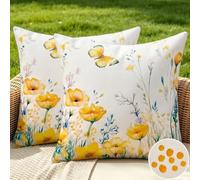 Velvhom Fundas Cojin 40x40 Exterior Impermeable - Funda Cojin Decorativos Flores y Mariposas Amarillas Primavera - Pack de 2 Cushion Covers Lavable para Sofá Tumbona Banco de Jardín Patio Terraza