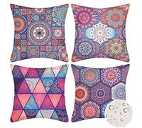 Velvhom Fundas Cojines Mandalas Florales Lino Impermeables Funda de Almohada Cuadrada 40 x 40 cm Exterior Etnicos Vintage Decoracion para Hogar, Patio, Jardín, Sofá, Sillas, 4 Piezas