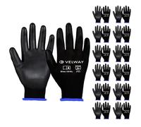 Velway 12 Pares Guantes de Trabajo - Guantes de Protéccion para Hombre Talla 10 Alta Resistencia - Recubrimiento de Poliéster PU - Versátiles Protección Mecánica Industrial Jardinería Pintura - Negro