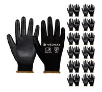 Velway 12 Pares Guantes de Trabajo - Guantes de Protéccion para Hombre Talla 9 Alta Resistencia - Recubrimiento de Poliéster PU - Versátiles Protección Mecánica Industrial Jardinería Pintura - Negro