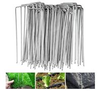 Velway 50 Grapas de Jardín para Malla Antihierbas - 150x36 mm Ø 3 mm Anclaje de Tierra - Clavos de Acero Inoxidable Galvanizados para Césped Artificial, Valla y Red Clavos Camping
