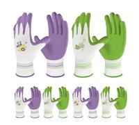 Velway 6 Pares de Guantes de Jardinería para Mujeres - Recubiertos de PU Transpirables - Protección con Agarre - Regalos para Jardinería - Morado/Verde Grande