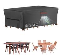 Velway Funda Muebles Exterior 213x112x71 cm, Funda para Mesa y Sillas de Jardín Impermeable, Tejido Oxford 420D Antidesgarro, Cubierta Anti-UV y Resistente al Viento, Negro