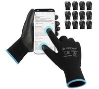 Velway Guantes de Trabajo con Pantalla Táctil - 12 Pares Guantes Jardineria Finos Recubrimiento de PU para Hombre y Mujer - Multiusos para Mecánica Construcción Pintura Bricolaje - Negro Talla 10/XL