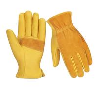 Velway Guantes de Trabajo de Cuero para Jardinería - Guantes Resistentes a Las Espinas con Forro de Algodón Transpirable para Hombres y Mujeres Multiusos Jardín Mecánico Construcción - Amarillo 10/XL