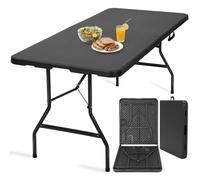 Velway Mesa Plegable Portátiles 180x75x73cm - Mesa Camping Plegable para 6-8 Personas con Asa y Cierre de Seguridad Tablero Resina HDPE 4cm para Exteriores Interiores Jardín Fiesta Mercados - Negro