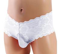 VemeFufu Bóxer Slips Encaje Hombre Tanga Sexy Ropa Interior Encaje Atlético Calzoncillos Transpirable Thong Masculina 1 Pack Blanco