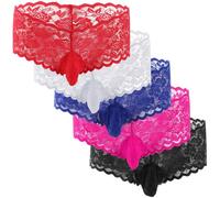 VemeFufu Bóxer Slips Encaje Hombre Tanga Sexy Ropa Interior Encaje Atlético Calzoncillos Transpirable Thong Masculina 5 Pack Multicolor