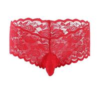 VemeFufu Bóxer Slips Encaje Hombre Tanga Sexy Ropa Interior Sissy Encaje Eróticas Atlético Calzoncillos Transpirable Thong Masculina 1 Pack Rojo
