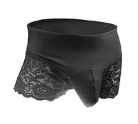 VemeFufu Encaje Bóxer Hombre Sexy, Tanga Hombre Sexy, Encaje Sissy Ropa Interior Hombres Sexy, Slips Encaje Hombre Sexy, Encaje Eróticas Calzoncillos Sexy Transpirable Lenceria Masculino 1 Pack Negro