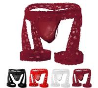 VemeFufu Jockstrap Suspensorio Encaje para Hombre Ropa Interior Talle bajo Braguitas con Bolsa Sexy Tanga Masculina 1 Pieza Rojo Oscuro