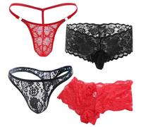 VemeFufu Slips Tanga Bóxer Encaje Hombre Sexy, Tanga Encaje Ropa Interior Hombres Sexy, Encaje Calzoncillos Hombre Sissy Sexy, Atlético Calzoncillos Sexy Transpirable Masculino 4 Pack Multicolor