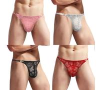 VemeFufu Tanga Encaje para Hombres Sexy Ropa Interior Tangas Encaje Thong String Deportivo Atlético Transpirable Calzoncillos Masculina 4 Pack Multicolor