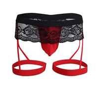 VemeFufu Tanga Jockstrap Suspensorio Encaje para Hombre Ropa Interior Talle bajo Braguitas con Bolsa Sexy Hilo Masculinao 1 Pieza Rojo