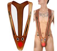 VemeFufu Tanga para hombre, sexy, tanga de Navidad, ropa interior para hombre, Hot Borat Mankini V-Strap Thong elásticos masculinos bragas cumpleaños Navidad disfraz, B V-reindeer, Talla única